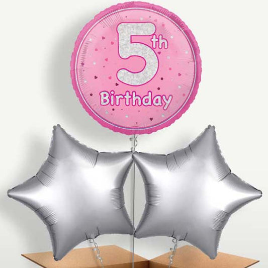 Pink & Silver 5th Birthday Balloon Bunch | Party Save Smile