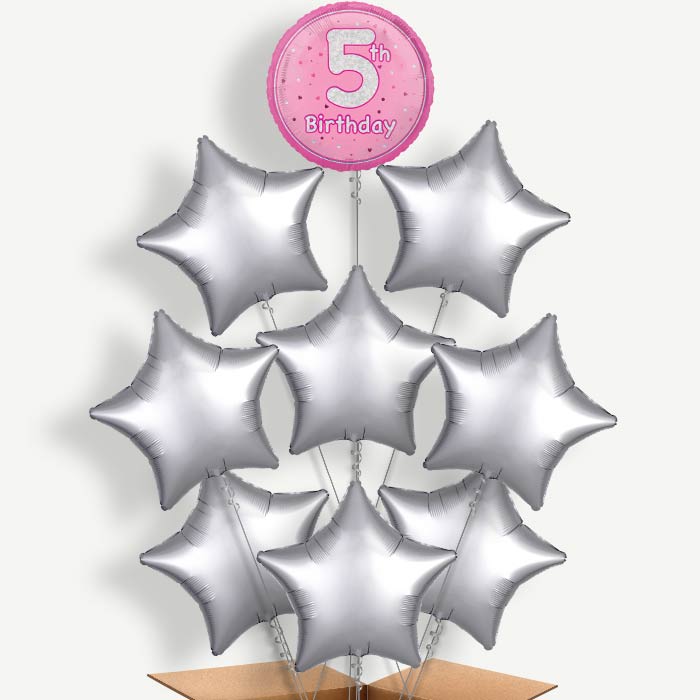 Pink & Silver 5th Birthday Helium Balloon Bundle | Party Save Smile