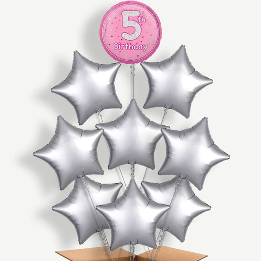 Pink & Silver 5th Birthday Helium Balloon Bundle | Party Save Smile