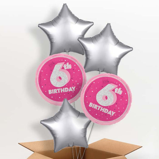 Hot Pink and Silver 6th Birthday Helium Balloon in a Box - 5 Balloon | Party Save Smile