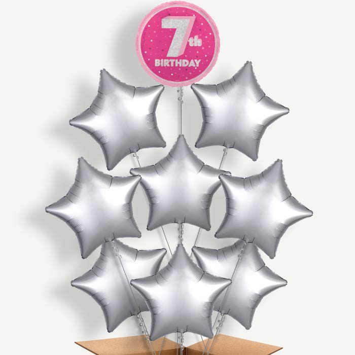 Hot Pink & Silver 7th Birthday Helium Balloon Bundle | Party Save Smile