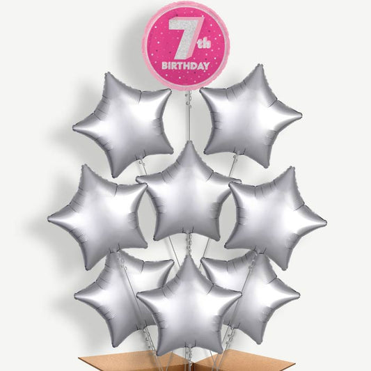 Hot Pink & Silver 7th Birthday Helium Balloon Bundle | Party Save Smile