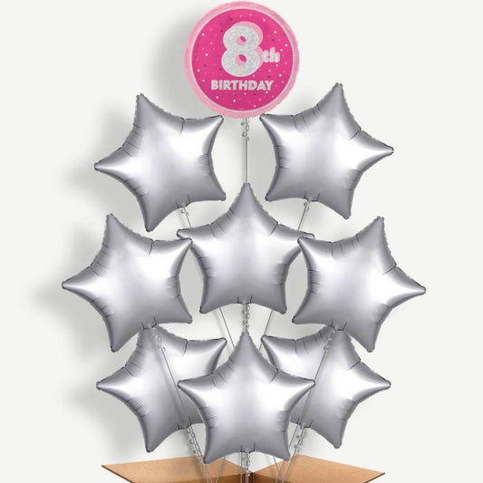 Hot Pink & Silver 8th Birthday Helium Balloon Bundle | Party Save Smile