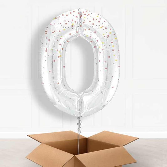 Rose Gold Dots Number 0 Helium Balloon in a Box - Giant Number | Party Save Smile