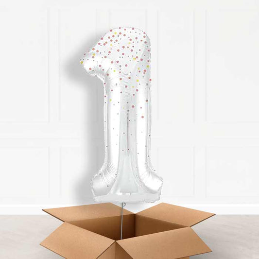 Rose Gold Dots Number 1 Helium Balloon in a Box - Giant Number | Party Save Smile