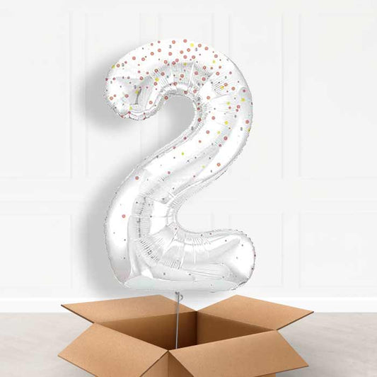 Rose Gold Dots Number 2 Helium Balloon in a Box - Giant Number | Party Save Smile