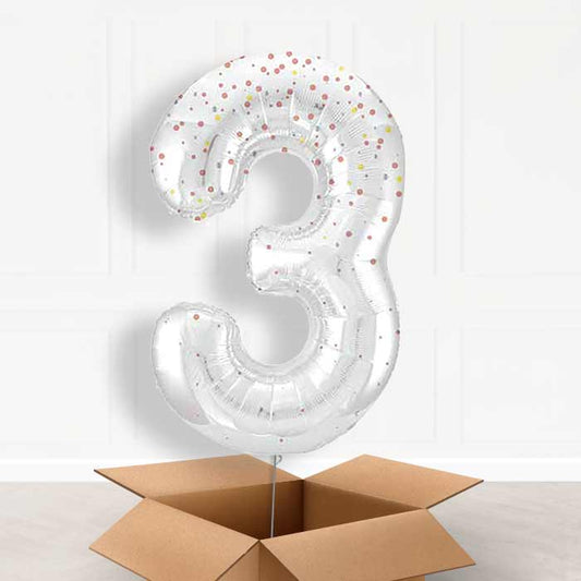 Rose Gold Dots Number 3 Helium Balloon in a Box - Giant Number | Party Save Smile