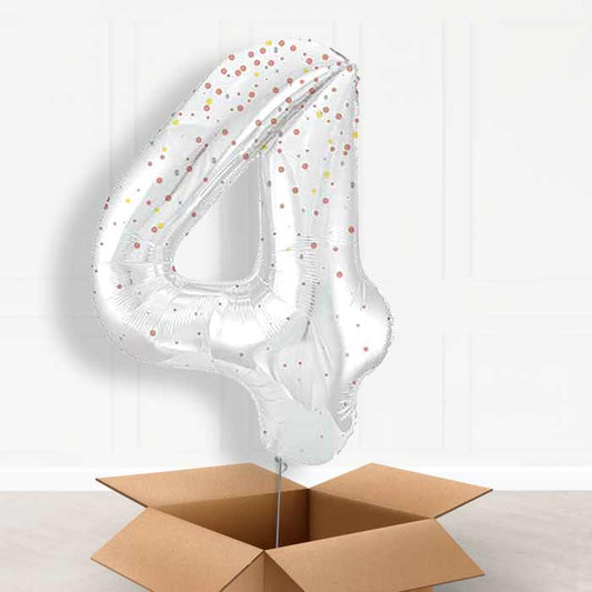 Rose Gold Dots Number 4 Helium Balloon in a Box - Giant Number | Party Save Smile