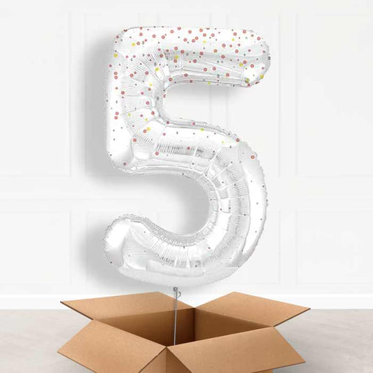 Rose Gold Dots Number 5 Helium Balloon in a Box - Giant Number | Party Save Smile