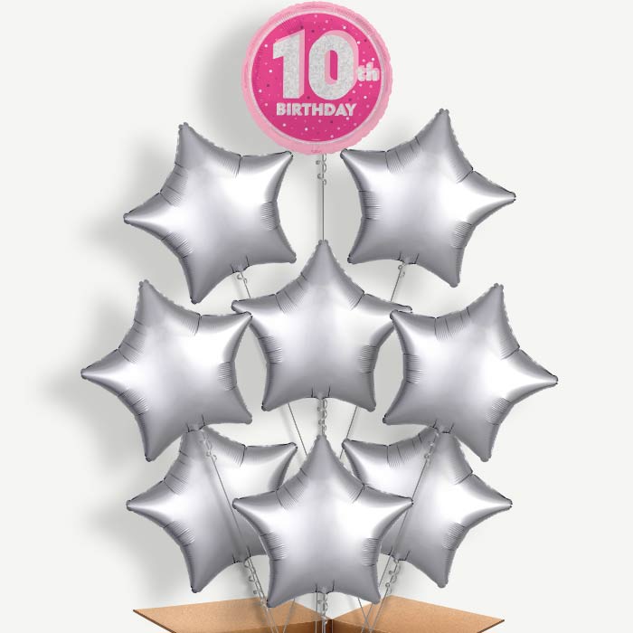 Hot Pink & Silver 10th Birthday Helium Balloon Bundle | Party Save Smile