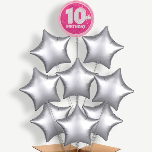 Hot Pink & Silver 10th Birthday Helium Balloon Bundle | Party Save Smile