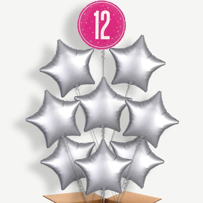 Hot Pink & Silver 12th Birthday Helium Balloon Bundle | Party Save Smile