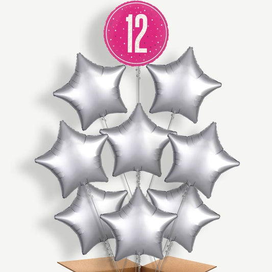 Hot Pink & Silver 12th Birthday Helium Balloon Bundle | Party Save Smile