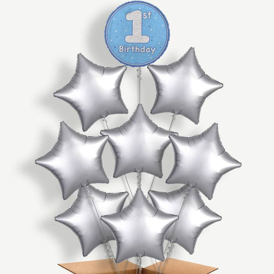 Blue & Silver 1st Birthday Helium Balloon Bundle | Party Save Smile