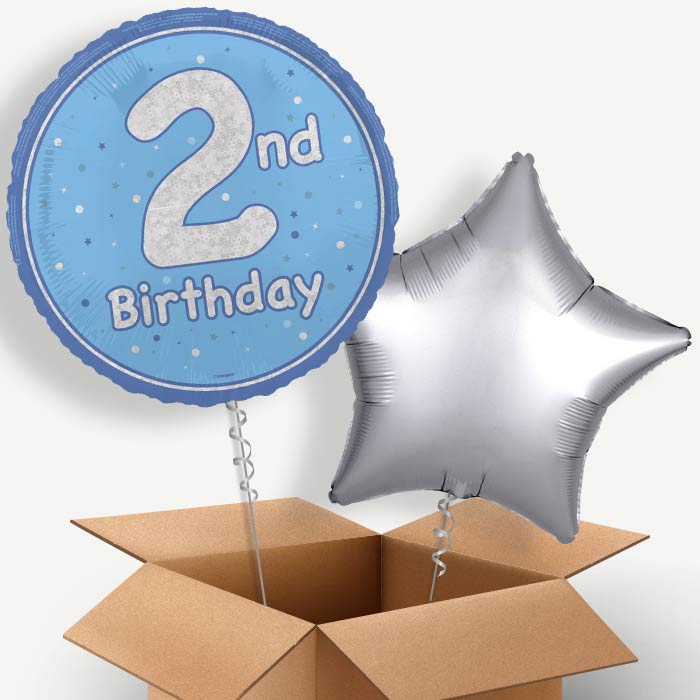 Blue and Silver 2nd Birthday Helium Balloon Two | Party Save Smile