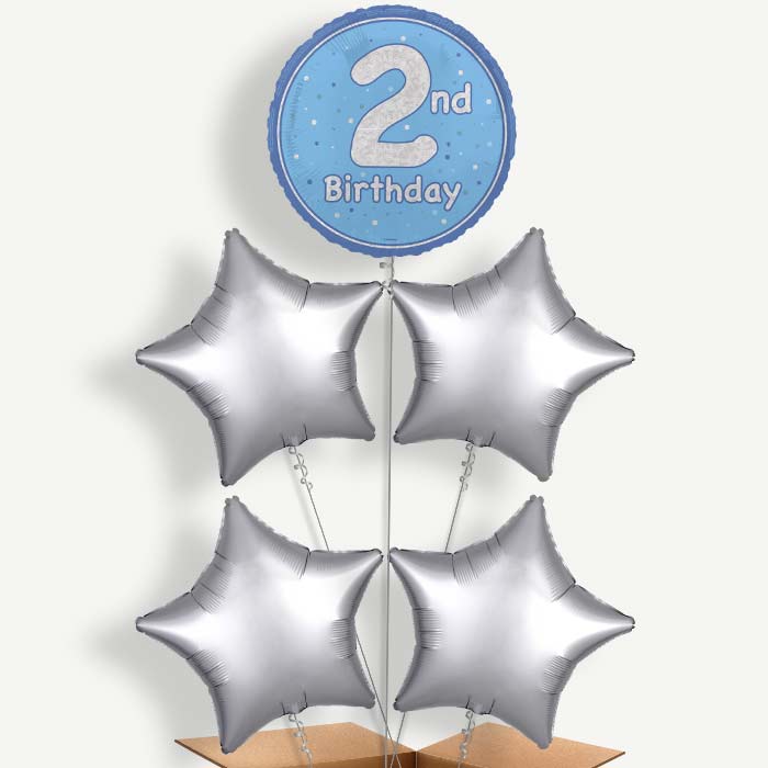 Blue & Silver 2nd Birthday Helium Cluster Balloons | Party Save Smile