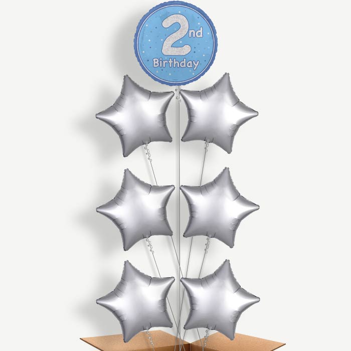 Blue & Silver 2nd Birthday Helium Balloon Arrangement | Party Save Smile