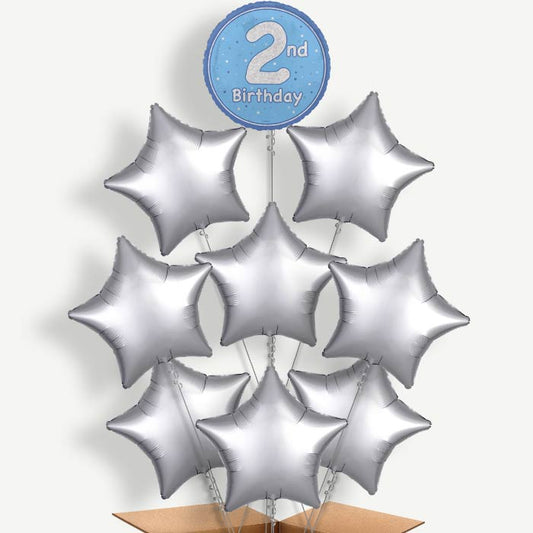 Blue & Silver 2nd Birthday Helium Balloon Bundle | Party Save Smile