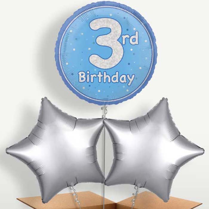 Blue & Silver 3rd Birthday Bunch of Balloons | Party Save Smile