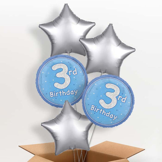 Blue and Silver 3rd Birthday Helium Balloon in a Box - 5 Balloon | Party Save Smile