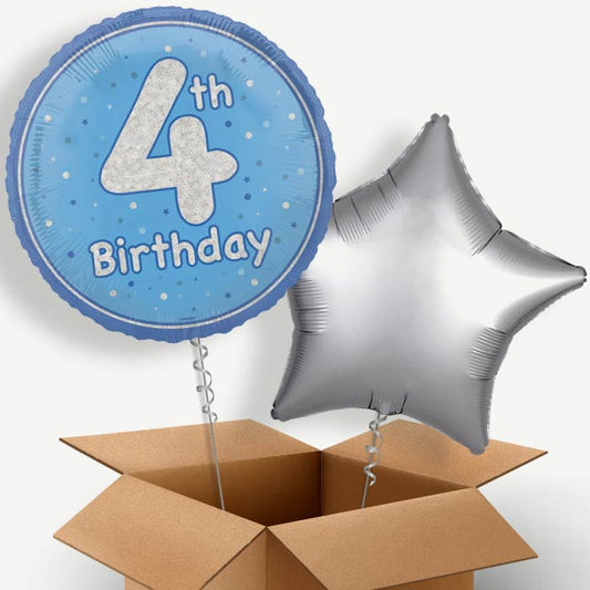 Blue and Silver 4th Birthday Helium Balloon Duo | Party Save Smile