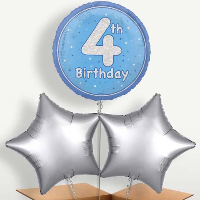 Blue & Silver 4th Birthday Bunch of Balloons | Party Save Smile