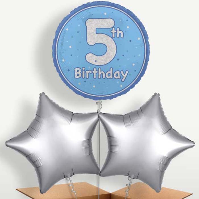 Blue & Silver 5th Birthday Bunch of Balloons | Party Save Smile
