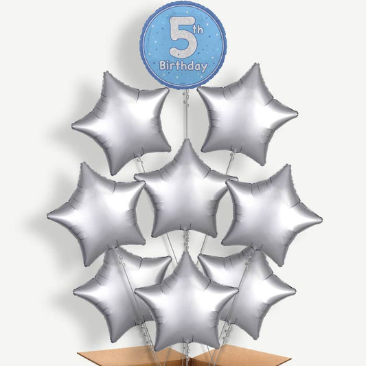 Blue & Silver 5th Birthday Helium Balloon Bundle | Party Save Smile
