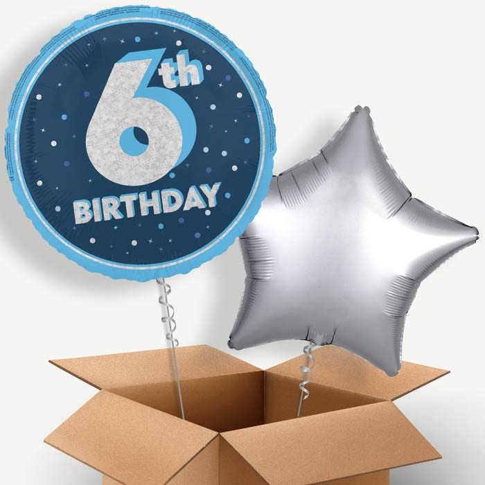 Navy Blue and Silver 6th Birthday Helium Balloon Pair | Party Save Smile