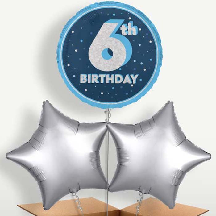 Navy Blue & Silver 6th Birthday Balloon Bunches | Party Save Smile