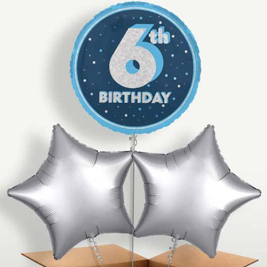 Navy Blue & Silver 6th Birthday Balloon Bunches | Party Save Smile