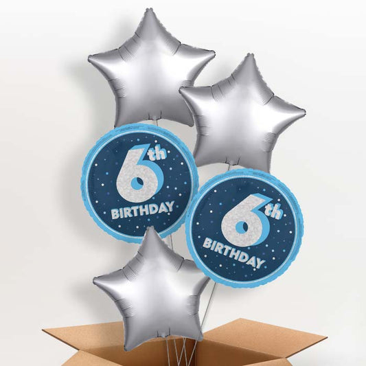 Navy Blue and Silver 6th Birthday Helium Balloon in a Box - 5 Balloon | Party Save Smile