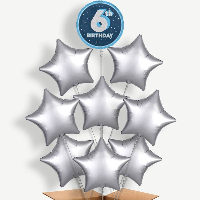 Navy Blue & Silver 6th Birthday Helium Balloon Bundle | Party Save Smile