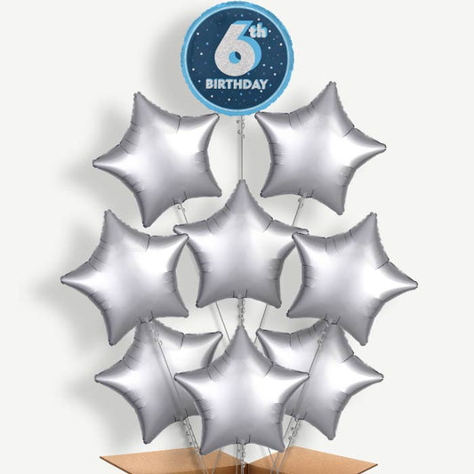 Navy Blue & Silver 6th Birthday Helium Balloon Bundle | Party Save Smile