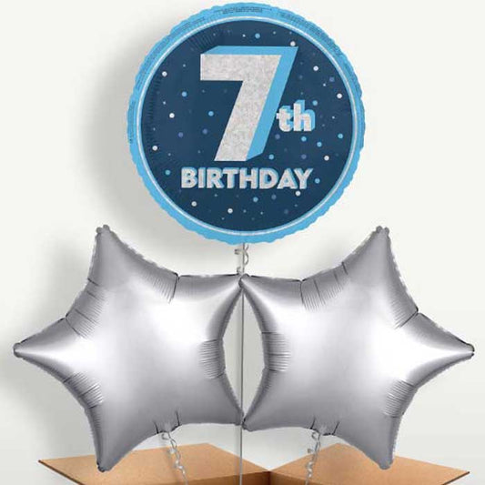 Navy Blue and Silver 7th Birthday Bunch of Balloons | Party Save Smile