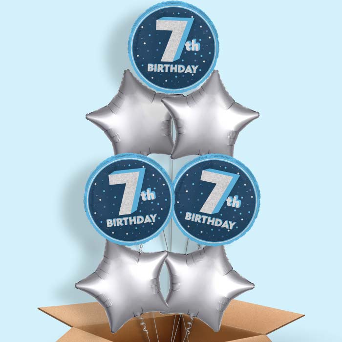 Navy Blue and Silver 7th Birthday Helium Balloon in a Box