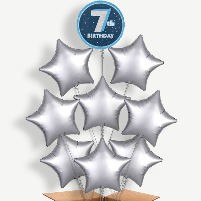 Navy Blue and Silver 7th Birthday Helium Balloon Bundle | Party Save Smile