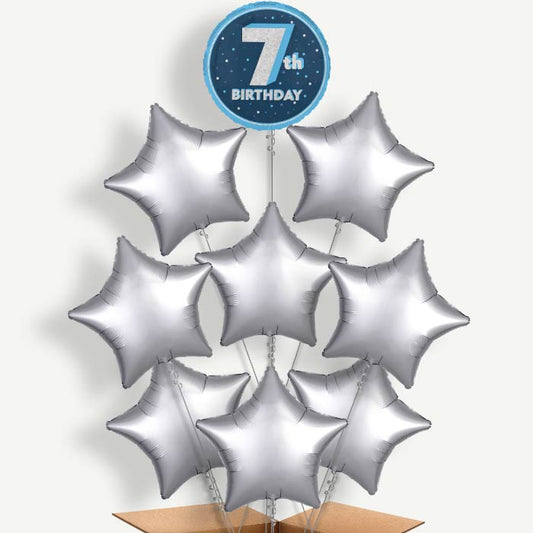Navy Blue and Silver 7th Birthday Helium Balloon Bundle | Party Save Smile