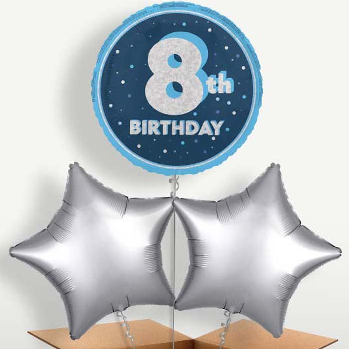 Navy Blue & Silver 8th Birthday Balloon Bunch | Party Save Smile