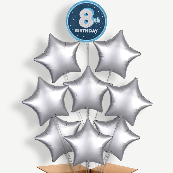 Navy Blue & Silver 8th Birthday Helium Balloon Bundle | Party Save Smile