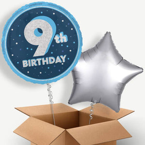 Navy Blue and Silver 9th Birthday Helium Balloon Pair