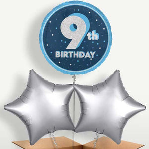 Navy Blue & Silver 9th Birthday Balloon Bunch (Trio)