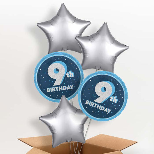 Navy Blue and Silver 9th Birthday Helium Balloon in a Box - 5 Balloon | Party Save Smile