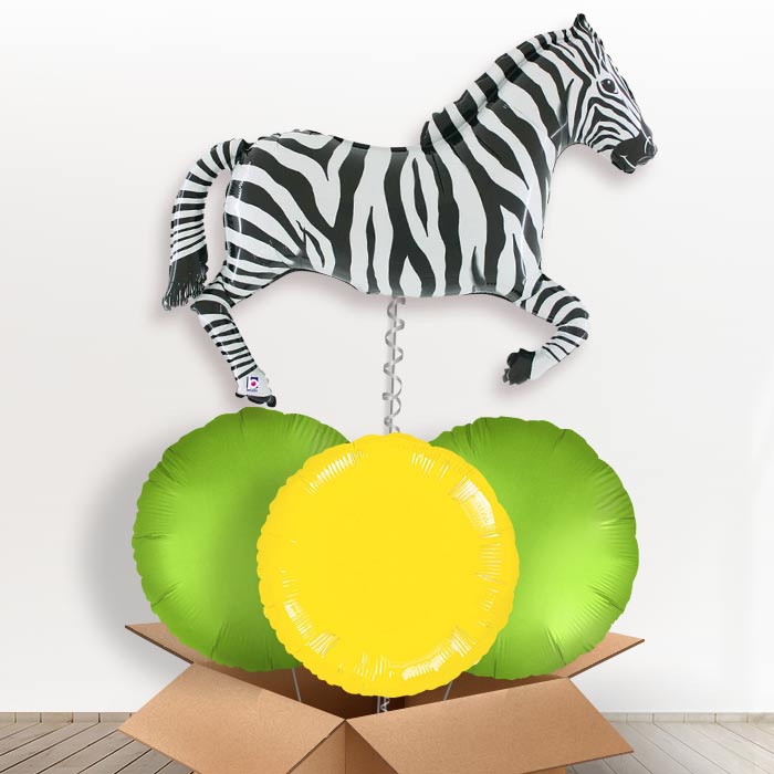 Zebra Shaped Helium Balloon in a Box Gift - With 3 Plain Balloons | Party Save Smile