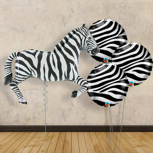 Zebra Inflated Helium Balloons Delivered - Themed Bouquet | Party Save Smile