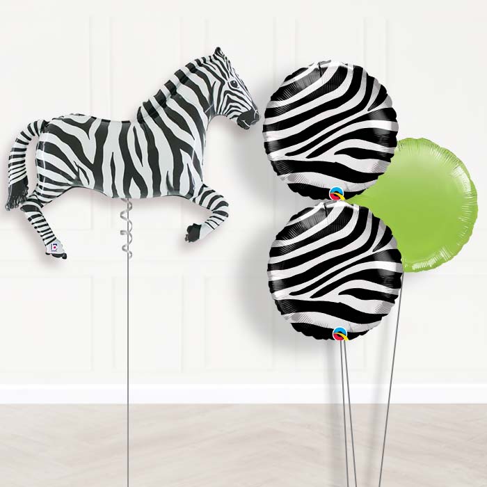 Zebra Inflated Helium Balloons Delivered-Giant Balloon + 2 Themed Balloons + 1 Plain Balloon 