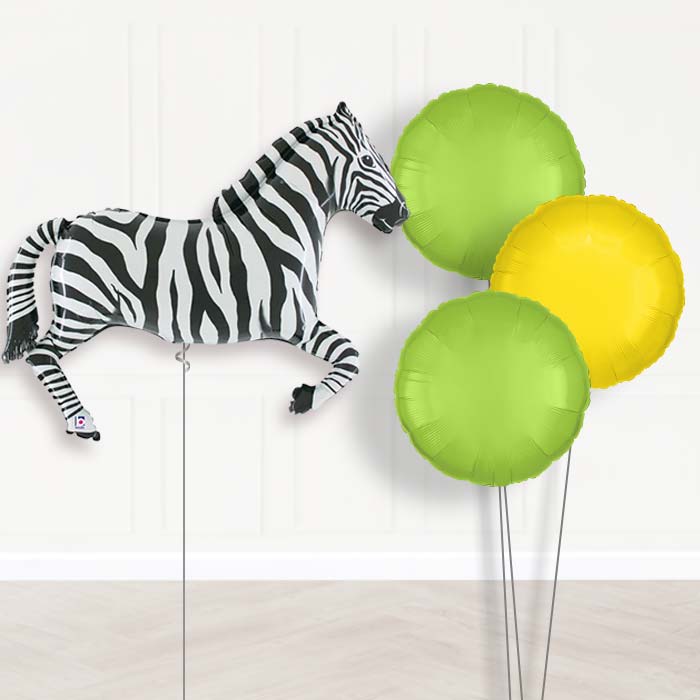 Zebra Inflated Helium Balloons Delivered - Plain Bouquet | Party Save Smile