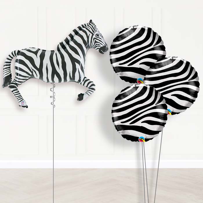 Zebra Inflated Helium Balloons Delivered - Themed Bouquet | Party Save Smile