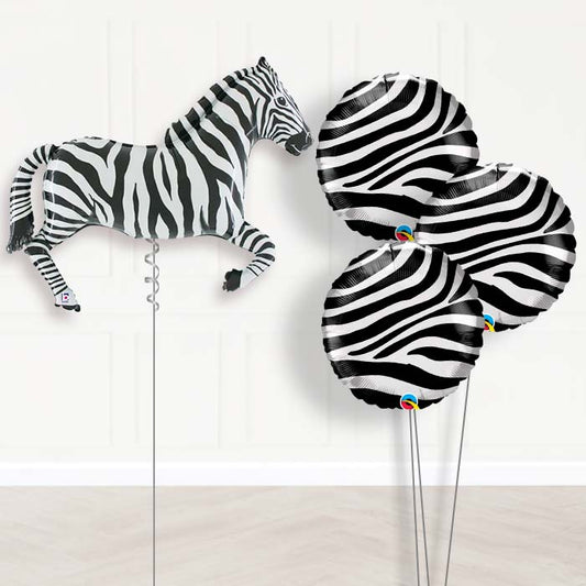 Zebra Inflated Helium Balloons Delivered - Themed Bouquet | Party Save Smile