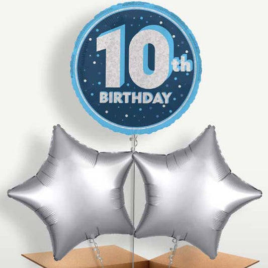 Navy Blue & Silver 10th Birthday Balloon Bunches | Party Save Smile
